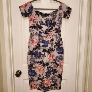 Paper Dolls London Grey & Pastel Floral Bodycon Dress - US Sz 6.